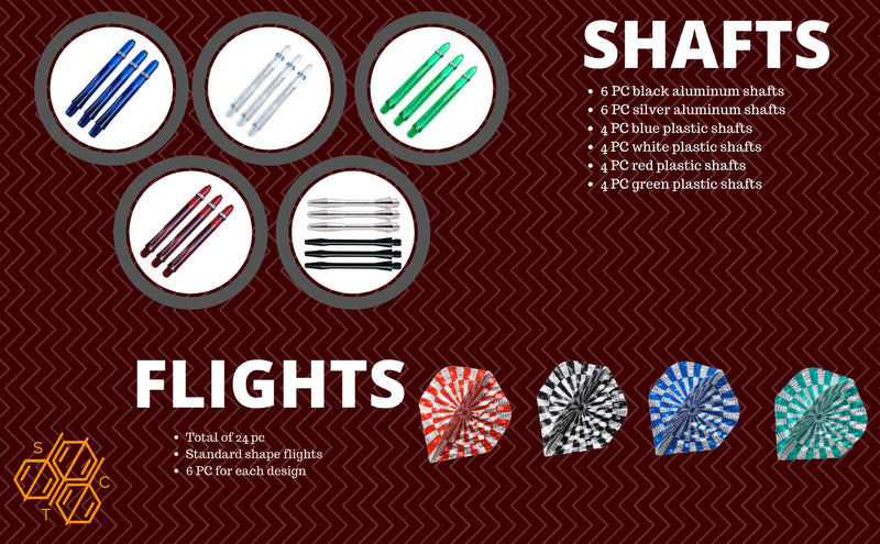 [Australia - AusPower] - SHOT TAKER CO. EST. 2017 Professional Steel Tip Darts 12 PC Set | 12 PC Brass Barrels | 12 PC Aluminum Shafts 48mm | 16 PC Flights Standard Shape | 1 Multi-Purpose Dart Tool | 1 Carry Bottle 21g Deluxe 50/50 