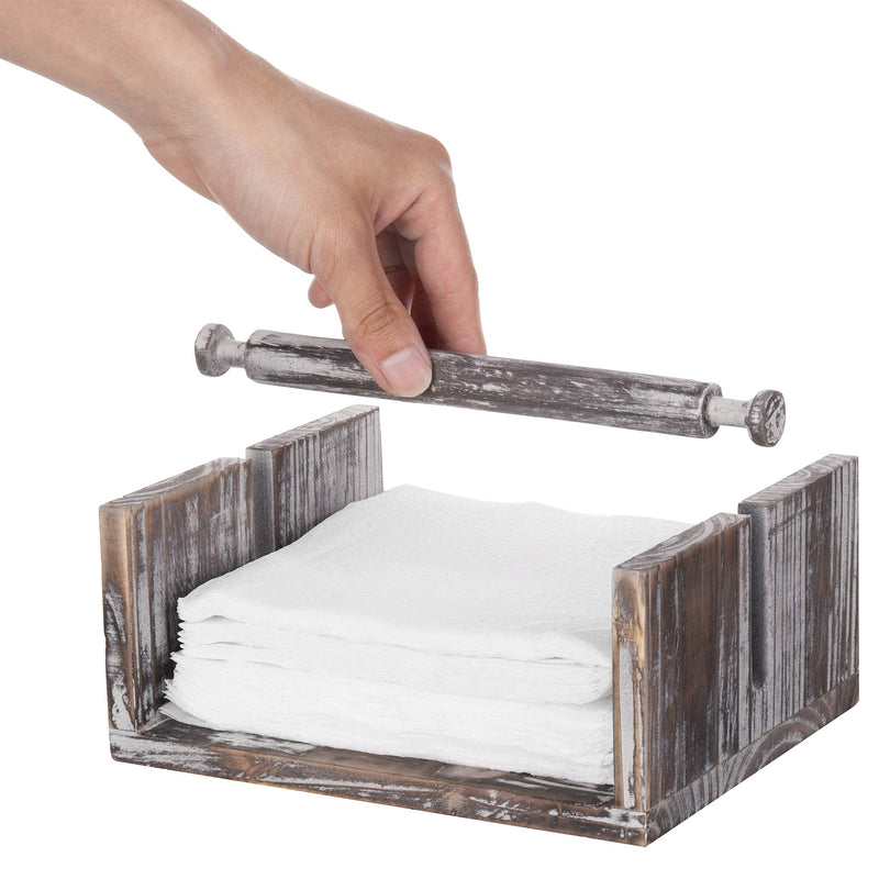 [Australia - AusPower] - MyGift Farmhouse Napkin Holder for Table, Torched Wood Horizontal Flat Paper Napkin Dispenser with Weighted Arm Torched Brown 