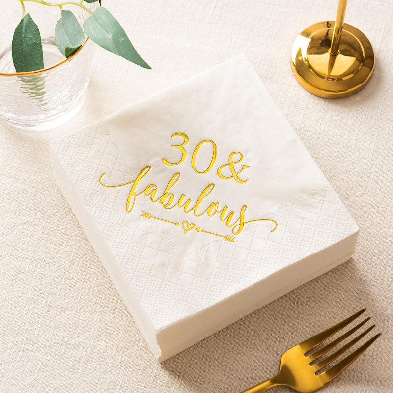 [Australia - AusPower] - Crisky 30 and Fabulous Cocktail Napkins Gold for Women 30th Birthday Decorations, 30th Birthday Bevergae Dessert Table Supplies, 50Pcs, 3-Ply 