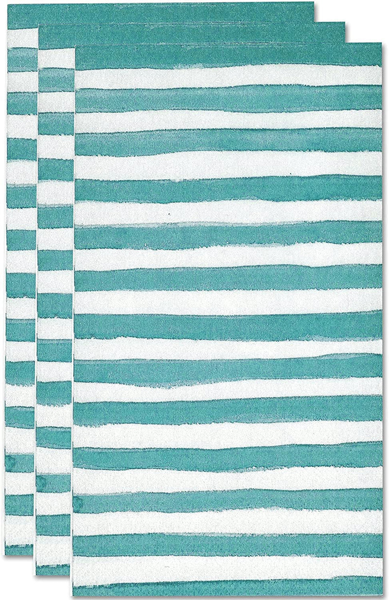 [Australia - AusPower] - 100 Teal & White Stripe Guest Napkins 3 Ply Disposable Paper Pack Aqua Blue Striped Dinner Hand Napkin for Bathroom Powder Room Wedding Holiday Birthday Party Bridal & Baby Shower Decorative Towels Teal Stripe 