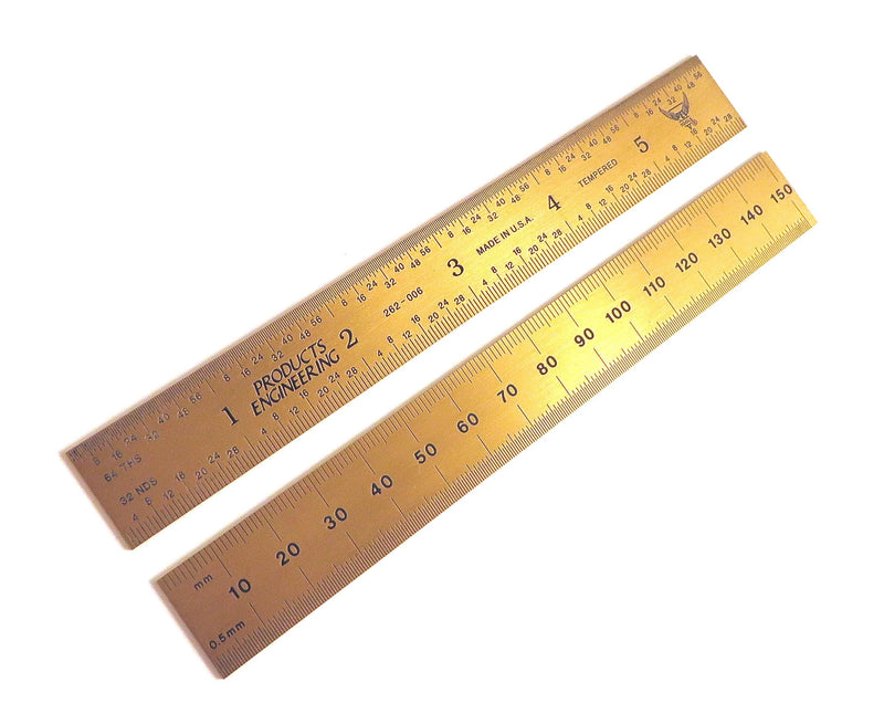 [Australia - AusPower] - PEC Tools Rigid 6" 150 mm English/Metric Titanium Nitride (TiN) Coated Extreme Scratch Resistant Ultra High Contrast Machinist Engineer Ruler Scale with Markings .5mm, mm, 1/32" and 1/64" 262-006TN 