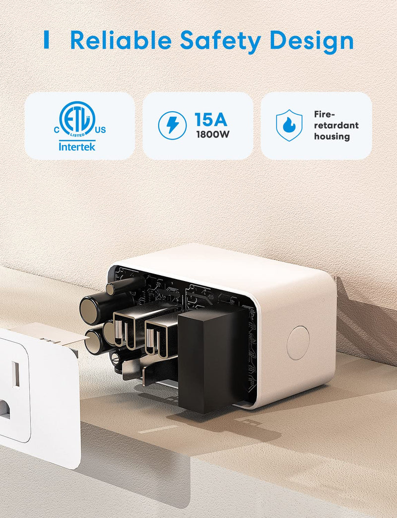 [Australia - AusPower] - Meross Wi-Fi Smart Plug Mini, 15 Amp & Reliable Wi-Fi Connection, Support Alexa, Google Assistant, Remote Control, Timer, Occupies Only One Socket, 2.4G WiFi Only, 4 Pack Non-HomeKit 4 Pack 