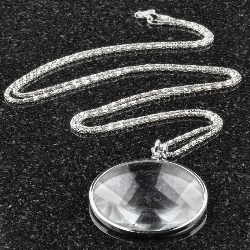 [Australia - AusPower] - 5X Magnifying Glass Pendant 1.6" Glass Lens Dia. and 35" Alloy Necklace (Silver) 