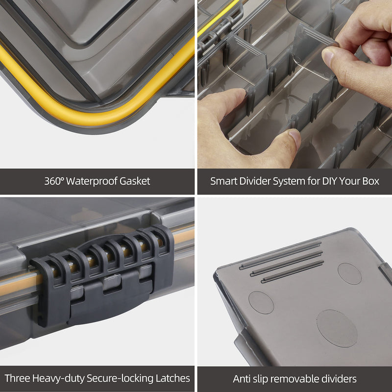 [Australia - AusPower] - RUNCL Fishing Tackle Box, Waterproof Airtight Stowaway, 3600/3700 Tray Tackle Box with Adjustable Dividers, Sun Protection, Thicker Frame, Fishing Storage Lure Box for Freshwater Saltwater Waterproof Box 1 Pack (Size: 10.65"x7.1"x1.89") 