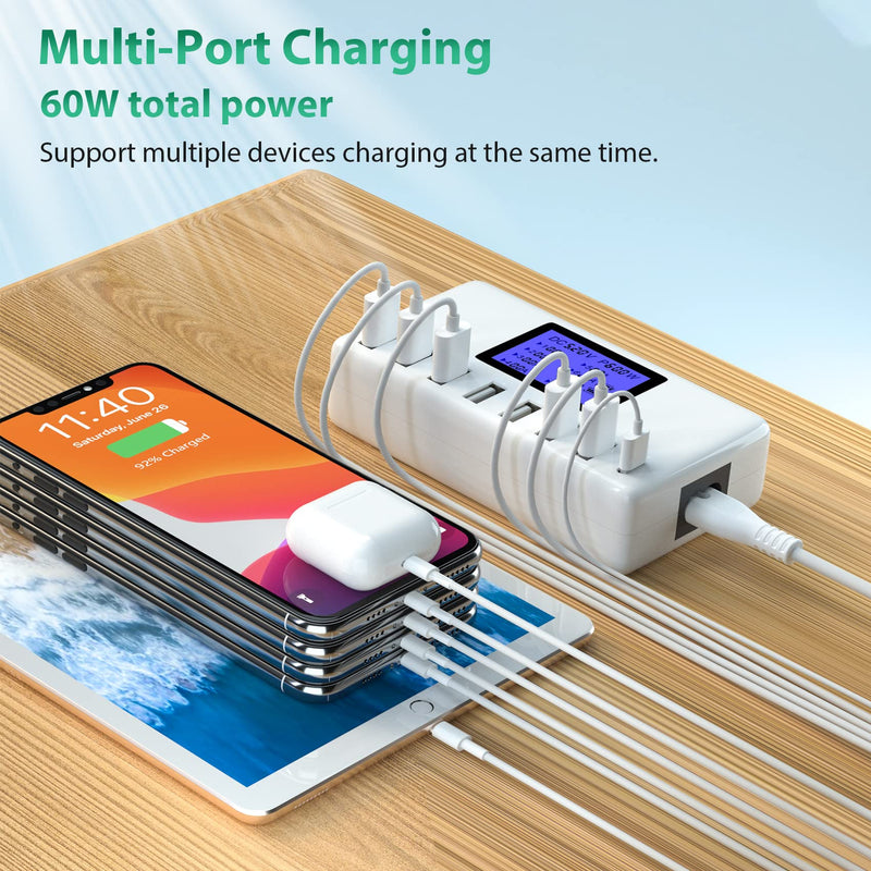 [Australia - AusPower] - USB Charging Station, ORIEMAC 8 Ports 60W/12A USB Charger Station with LCD Display for Multiple Devices, Desktop Smart Multi Port USB C Charging Hub for iPad iPhone Android Phone and Tablet 