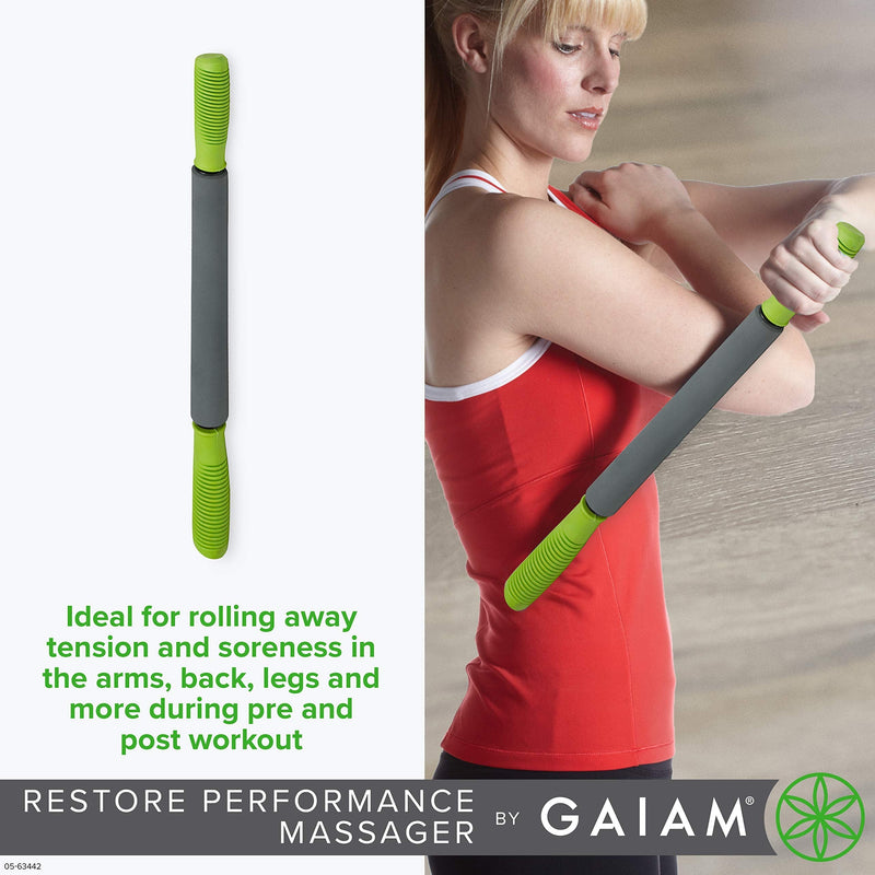 [Australia - AusPower] - Gaiam Restore Massage Stick Roller - 19" Foam Cushioned Performance Hand Held Muscle Massager | Comfort Grip Handles | Solid Steel Construction 