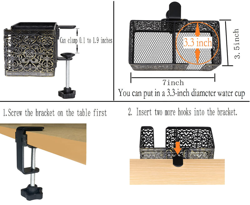 [Australia - AusPower] - Aurynns Desk cup holder,Clip on cup holder, to store beverags stationery and mobile phone(black + gold) black + gold 