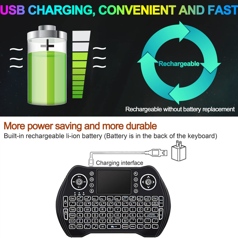 [Australia - AusPower] - Backlit Mini Wireless Keyboard with Touchpad Mouse Combo with Rechargable Li-ion Battery & Multi-Media Handheld Keyboard for Google Android TV Box Smart TV X-Box PC HTPC PS3 PAD Windows Linux MacOS 