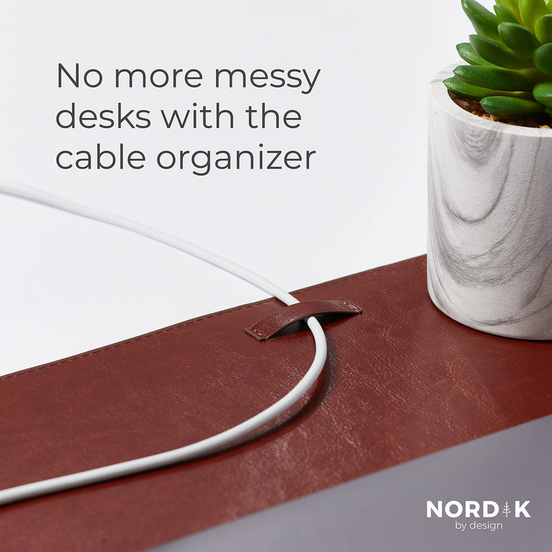[Australia - AusPower] - Nordik Leather Desk Mat Cable Organizer (Saddle Brown 35 X 17 inch) Premium Extended Mouse Mat for Home Office Accessories - Felt Vegan Large Leather Desk Pad Protector & Desk Blotter Pads Decor Saddle Brown 