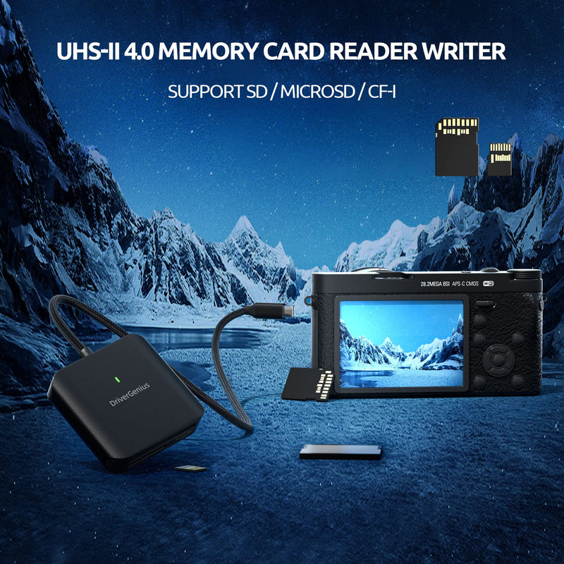 [Australia - AusPower] - DriverGenius HB080 | 3-in-1 Compact Flash (CF-I) Card Reader USB-C UHS-II SD/MicroSD Card Reader for DSLR Camera - Metal, Win & Mac 