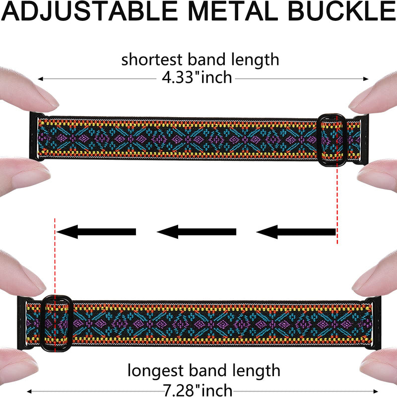 [Australia - AusPower] - [2 Pack] SNBLK Compatible with Apple Watch Bands 45mm 44mm 42mm 41mm 40mm 38mm, Adjustable Stretchy Elastic Sport Nylon Strap Replacement Wristbands Compatible for iWatch Series 7 6 5 4 3 2 1 SE Colorful Diamond/Bohemia Flower 38mm/40mm/41mm 