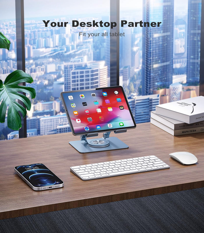 [Australia - AusPower] - JOIOT Tablet Stand, Swivel Tablet Stand with 360 Rotating Base, Adjustable Tablet Holder for Drawing, Compatible with iPad Pro/Air/Mini and More (Blue) Blue 