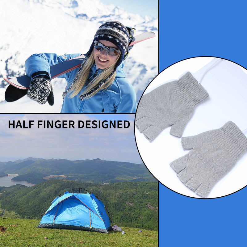 [Australia - AusPower] - 2 Pairs USB Heated Gloves for Men and Women, USB 2.0 Powered Stripes Heating Pattern Knitting Wool Heating Mittens Hands Warmer Fingerless Washable Design Winter Gift (Black & Gray) Black+grey 