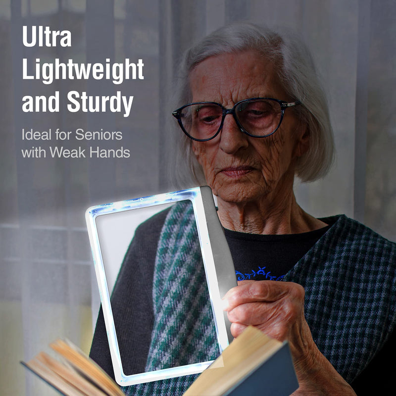 [Australia - AusPower] - MagniPros 3X Large Ultra Bright LED Page Magnifier with 12 Anti-Glare Dimmable LEDs(Evenly Lit Viewing Area & Relieve Eye Strain)-Ideal for Reading Small Prints & Low Vision Seniors with Aging Eyes 