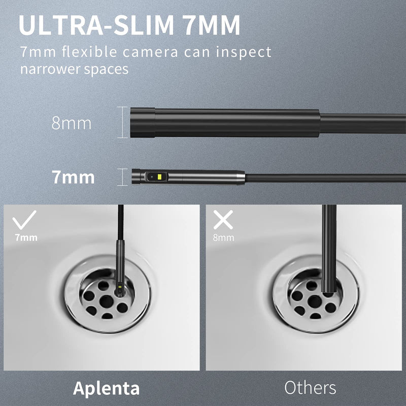 [Australia - AusPower] - Aplenta Dual Lens Industrial Endoscope, 1080P HD 4.3" IPS Screen Inspection Camera with 7mm Lens IP67 Waterproof Digital Borescope, Sewer Camera with 7 LED Lights, 11.5FT Semi-Rigid Cable, SD Card 