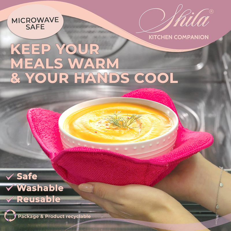 [Australia - AusPower] - SHILA Bowl Huggers, Multi Color Set of Microwave Safe Hot Bowl Holder to Keep Your Hands Cool and Your Meal Warm, Polyester & Sponge Heat Resistant Bowl Cozies for Soup, Rice and Pasta Bowls 5 Multicolor 