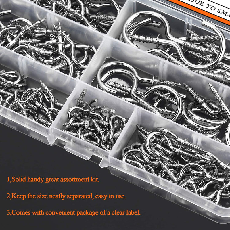 [Australia - AusPower] - HELIFOUNER 120 Pieces 7 Sizes Cup Screw Hooks, Silver, Screw-in Hooks, Ceiling Hooks, Self-Tapping Screws Hooks, Hanging Hooks, Screw Hooks Kit (1/2", 5/8", 3/4", 7/8", 1'', 1-1/4", 1-1/2") 