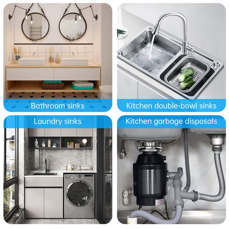 [Australia - AusPower] - SAINT NIEVE 2 Pack Expandable Flexible 1 1/2" or 1 1/4" P-Trap Pipe for Single Kitchen Sink, Drain Pipe Kit With Adapter Seal Ring, for Kitchen Sink Drainage and Garbage Disposal (Gray) 