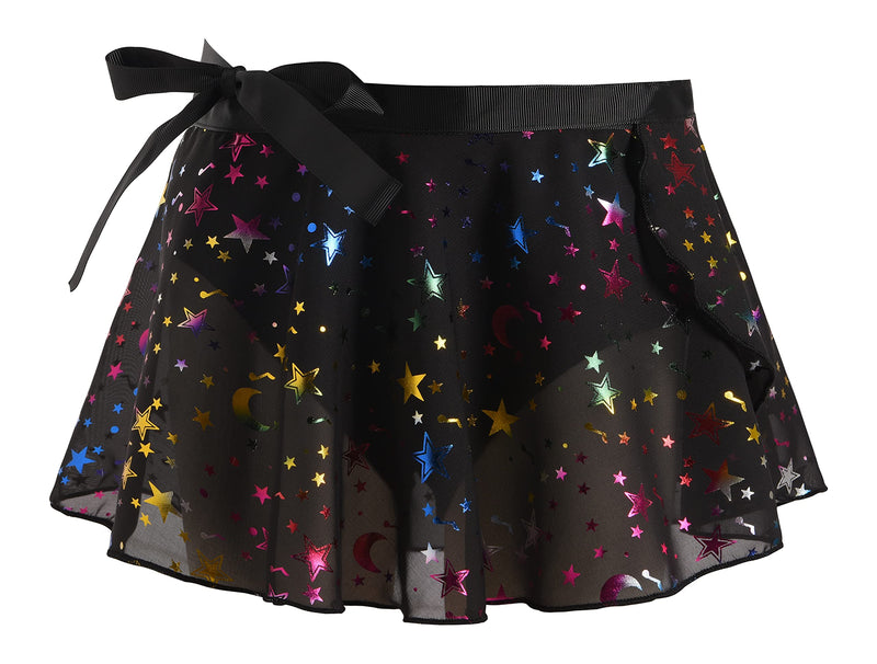 [Australia - AusPower] - WYHDY Girls Dance Ballet Skirt Leotard Kid Toddler Chiffon Skirt Sparkly Pull On Wrap Tie Dance-wear 8-13 Years Z-black Rainbow&black Sliver(wrap Tie) 