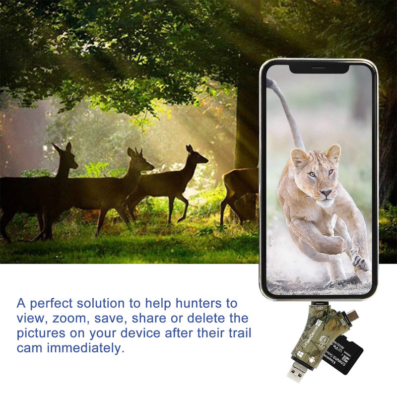[Australia - AusPower] - Liplasting Trail Camera Viewer SD Card Reader for iPhone iPad Mac & Android, 4 in 1 SD/Micro SD/TF Memory Card Reader Adapter to View Hunting Game Camera Photos or Videos on Smartphone 