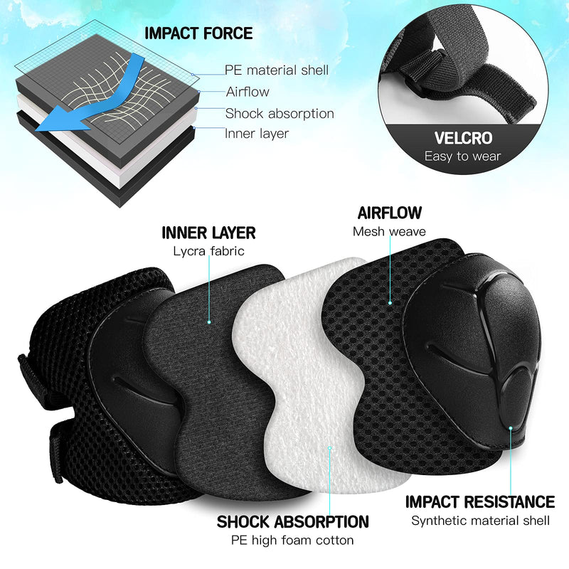 [Australia - AusPower] - Wemfg Kids Protective Gear Set Knee Pads for Kids 3-14 Years Toddler Knee and Elbow Pads with Wrist Guards 3 in 1 for Skating Cycling Bike Rollerblading Scooter Black S(3-8Years) 