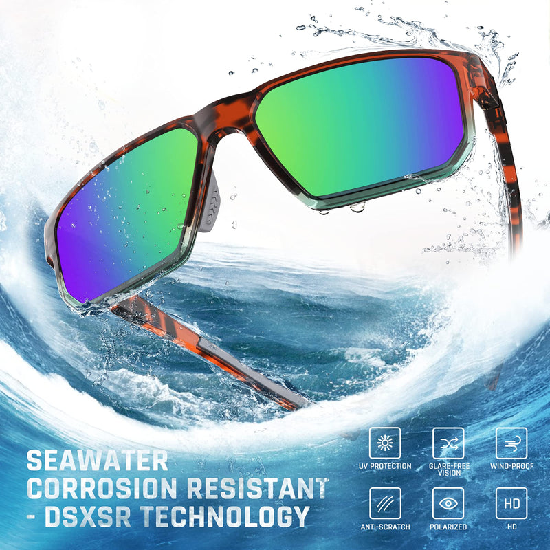 [Australia - AusPower] - TOREGE Sports Polarized Sunglasses for Men Women Glasses Cycling Running Fishing Boating Trekking Beach Glasses TR66 Amber-tortoise Light Blue Frame & Green Lens 