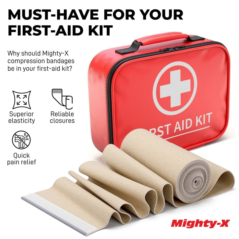 [Australia - AusPower] - Premium Elastic Bandage Wrap - (Pack of 4) - Cotton Latex Free Compression Bandage Wrap - 4” & 6” Self-Closing - Washable & Reusable Adhesive 4pk 