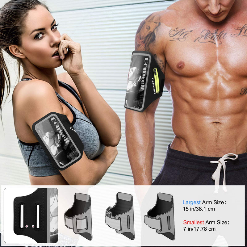 [Australia - AusPower] - DONWELL Cell Phone Armband Case for iPhone 12 Mini Pro 11 XR XS X 8 7 Galaxy S21 S20 S10e S9 S8 S7 Edge up to 6.1'', Water Resistant Phone Holder for Running Walking with Airpods Bag (Black) 