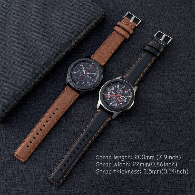 [Australia - AusPower] - Galaxy Watch 46mm Band 2 Pack, Compatible with Samsung Galaxy 46mm Watch Bands, Width 22mm Watch Band Quick Release Leather Straps Unisex size (Black+Brown) Black+Brown 