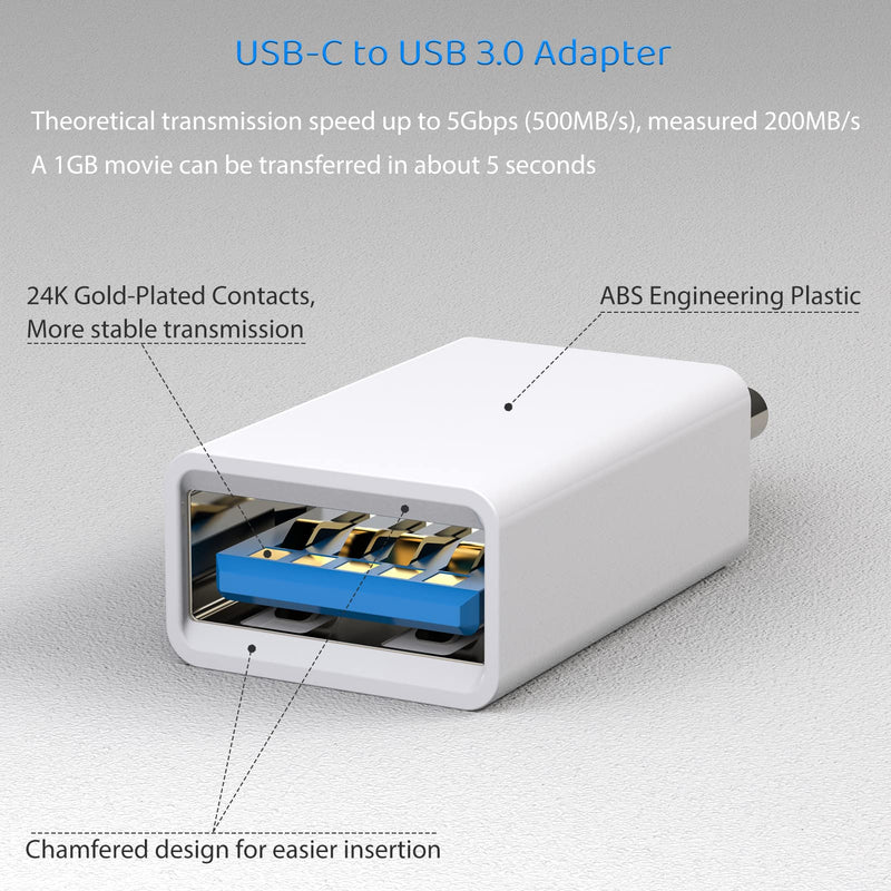 [Australia - AusPower] - USB C to USB Adapter Pack-1,USB-C Male to USB 3.0 Female Adapter for MacBook Pro 2021/2020 iMac iPad Pro/Mini 6 Pixel 6 5 4 XL USB C Wall Plug Charger and Any Type C or Thunderbolt 4/3 Devices, White 1 Count 