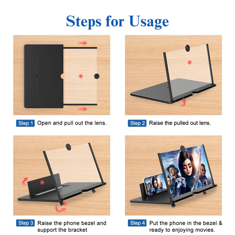 [Australia - AusPower] - 16" Screen Magnifier for Cell Phone -3D HD Magnifing Projector Screen Enlarger for Movies, Videos and Gaming – Foldable Phone Stand Holder with Screen Amplifier–Compatible with All Smartphones (Black) Black-16" 