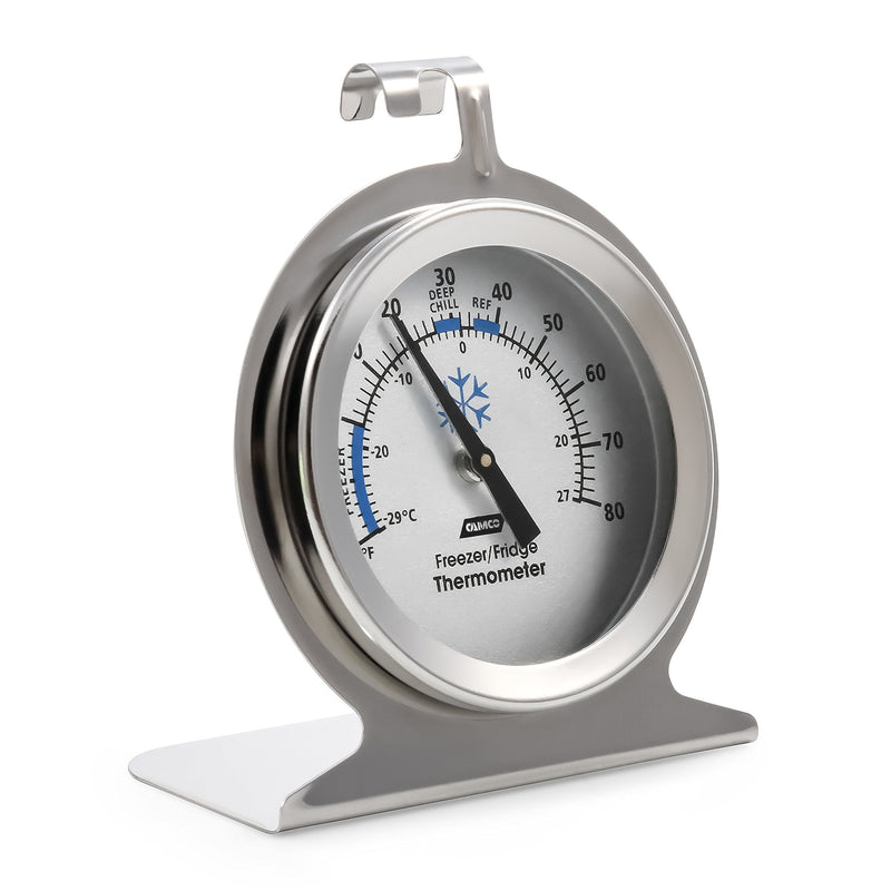 [Australia - AusPower] - Camco Durable Steel Refrigerator-Freezer Thermometer - Monitors the Internal Temperature of Your Refrigerator or Freezer, Hooks or Stands Alone (42114) 