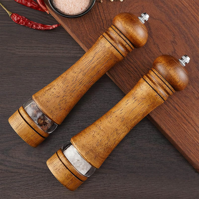 [Australia - AusPower] - 2-Piece Salt and Pepper Grinder Set, 8 Inch Wooden Salt and Pepper Mills with Adjustable Coarseness, Refillable Manual Pepper Mill Grinder for Home Cooks (Brown) 