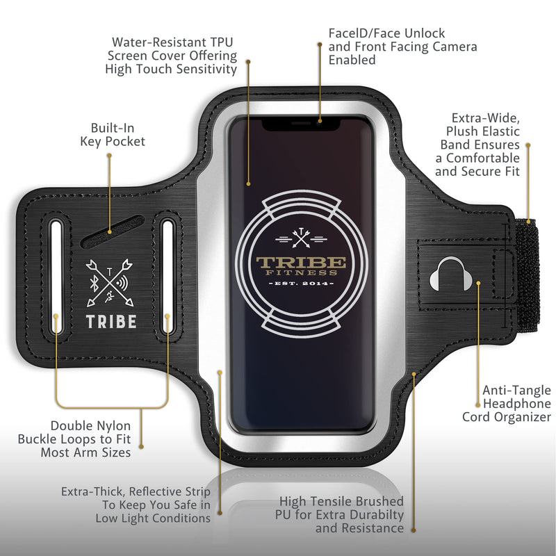 [Australia - AusPower] - TRIBE Running Phone Holder Armband. iPhone & Galaxy Cell Phone Sports Arm Bands for Women, Men, Runners, Jogging, Walking, Exercise & Gym Workout. Fits All Smartphones. Adjustable Strap, CC/Key Pocket S: iPhone Mini/8/7/6/5/4/3/SE/Galaxy Mini Black 
