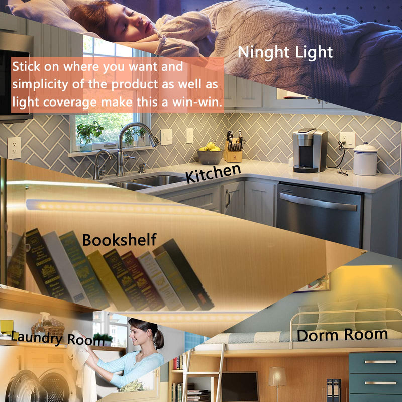 [Australia - AusPower] - Under Cabinet Light, 12Inch LED Closet Light with Memory Function, Warm White 3000K Dimmable Plug in USB LED Light, Slim LED Light Bar for Room 