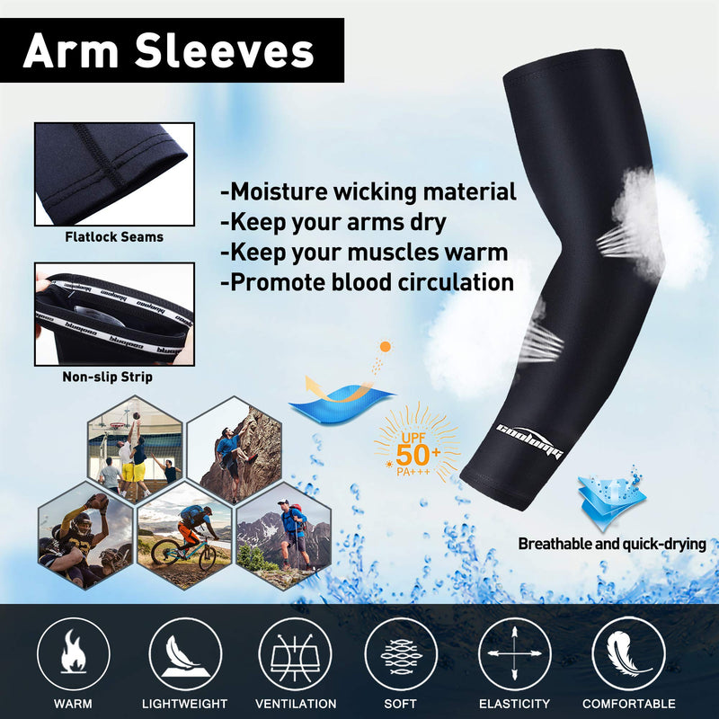 [Australia - AusPower] - COOLOMG Compression Arm Sleeves Youth Kids for Basketball Football Baseball 1 Pair Black Large 