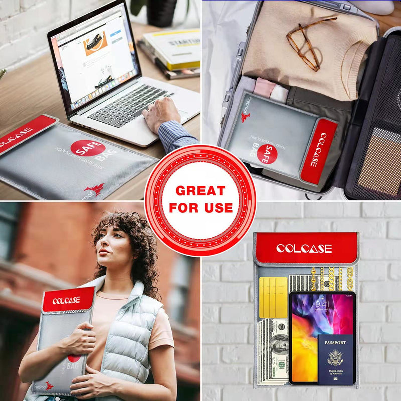 [Australia - AusPower] - COLCASE Fireproof Document Bag (2000 ℉ )15 x 11 Inches Silicone Coated Fireproof and Waterproof Money Bag Fireproof Safe Storage for Money , Documents , Jewelry and Passport 