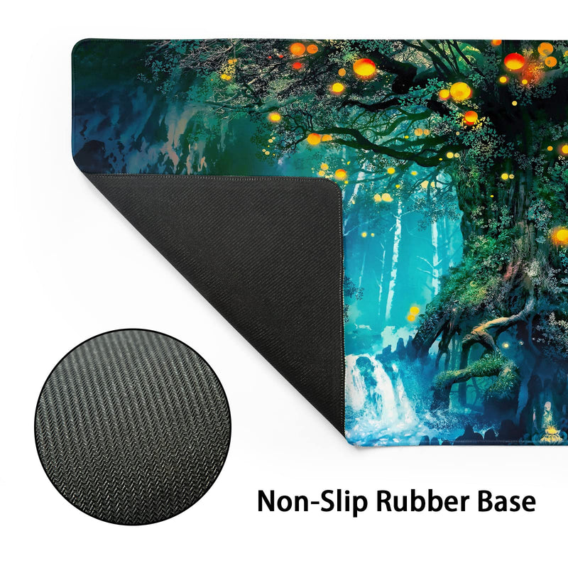 [Australia - AusPower] - Green Magical Tree Life Gaming Mouse Pad XL Fantasy Nature Forest Aesthetic Extended Big Large Desk Mat Non-Slip Rubber Base Stitched Edge Long Keyboard Mousepad for PC Computer Laptop,31.5×11.8 in X-Large 