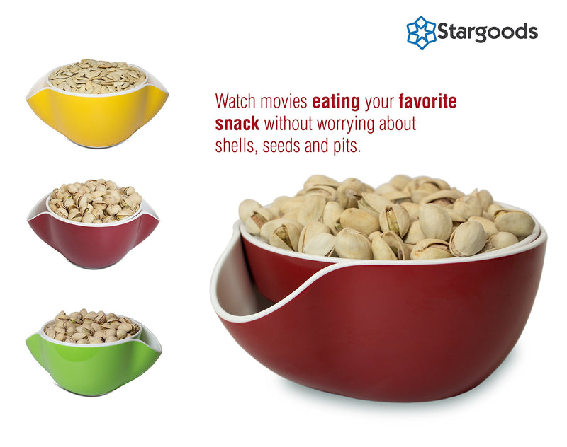 [Australia - AusPower] - Pistachio Bowl, Snack Serving Dish, Double Peanut Bowl with Seeds Shell Storage, Red 