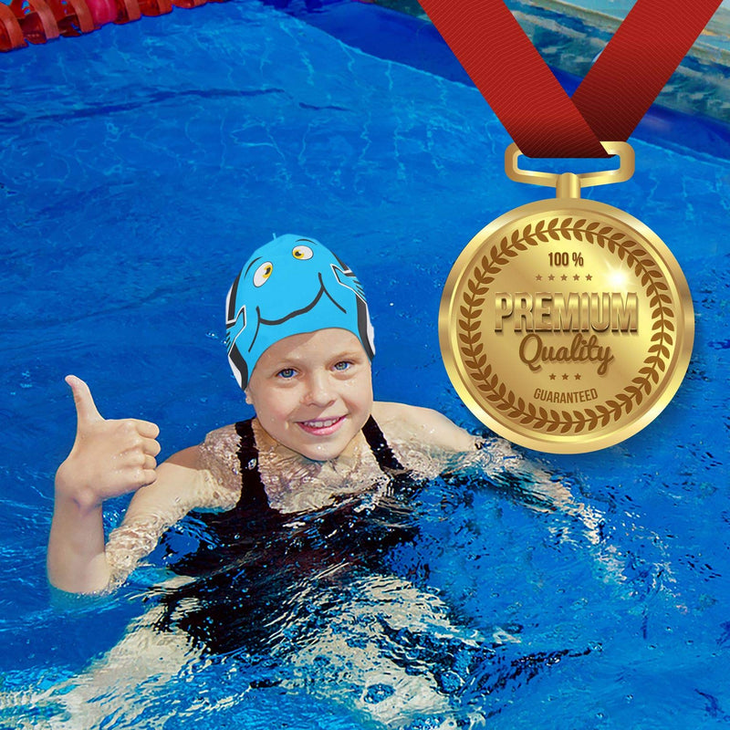 [Australia - AusPower] - Water Gear Critter Cap - Extremely Durable Swimming Cap for Kids - Great for Improving Swimming Skills and Instilling Confidence in The Water - Long-Lasting Toddler Swimming Cap BLUE FISH 