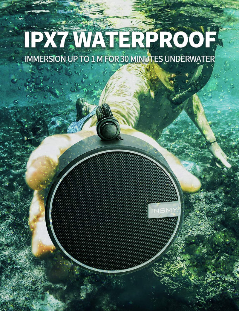 [Australia - AusPower] - INSMY C12 IPX7 Waterproof Shower Bluetooth Speaker, Portable Wireless Outdoor Speaker with HD Sound, Support TF Card, Suction Cup for Home, Pool, Beach, Boating, Hiking 12H Playtime (Black) Black 