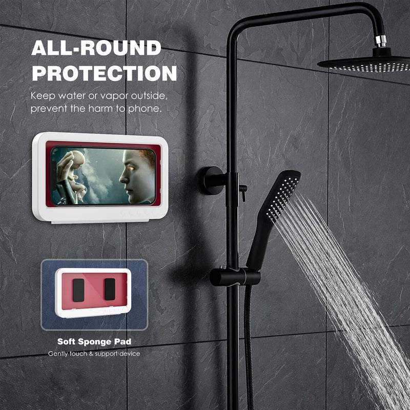 [Australia - AusPower] - MoKo Shower Phone Holder Waterproof, 2021 Upgrade 180 Rotation Wall Mount Phone Holder for Bathroom Kitchen Bathtub with Anti-Fog Touchable Screen, Fit iPhone 13, Universal Smartphone up to 6.8"-White 