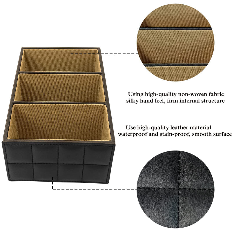 [Australia - AusPower] - RHCSZ Fashionable PU Leather TV Remote Control Holder with 3 Compartments, Storage Rack, Storage Box, Media Accessory Storage, Desk Organizers (Blakc ge) 