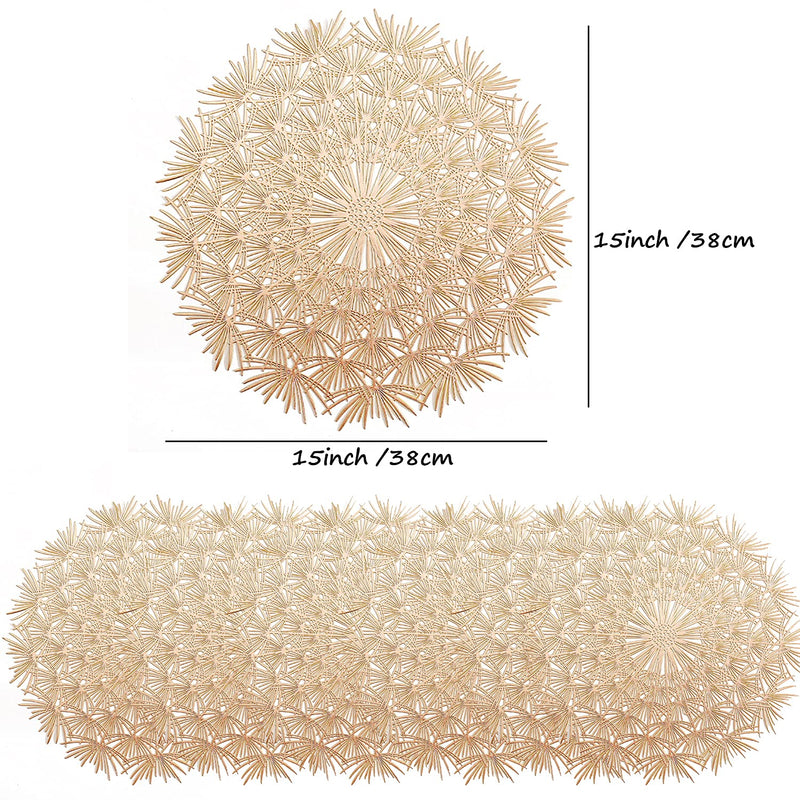 [Australia - AusPower] - Round Gold Placemats Set of 6- Elegant Tablemats-Dandelion Flower Shape Placemats Vinyl Place Mats for Kitchen Dining Table Holiday Wedding Decorative 