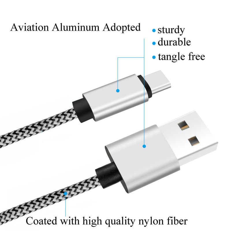 [Australia - AusPower] - USB Type C Cable 3ft 3Pack by Ailun High Speed Type-C to USB A Sync and Charging Nylon Braided Cable for Galaxy S22,Galaxy S21,Galaxy s20 and More Smartphone Tablets Silver BlackGrey NOT Micro USB 3ft 3ft 3ft BlackWhite 