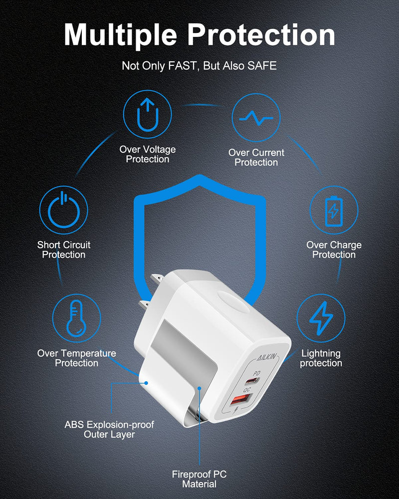 [Australia - AusPower] - New iPhone Charger Block, USB C Wall Charger, 20W PD 3.0 Type C Brick Fast Charge for iPhone 11 12 13 Pro Max SE 10 X XS 8 Plus, Plug USB Power Supply Adapter USBC Charging Cube High-Speed USB-C Box White-PD+QC 