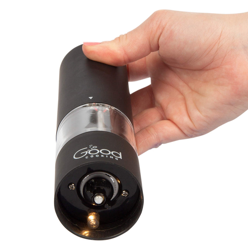 [Australia - AusPower] - Electric Pepper Grinder and Salt Mill (2 Pack)- Battery Operated One-Handed Spice Dispenser w LED Light & Adjustable Coarseness- Matte Black, Batteries Included 2 