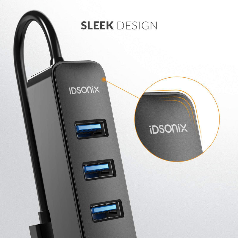 [Australia - AusPower] - iDsonix USB Hub 3.0, 7-Port 5V / 3A Powered USB Hub, 5Gbps HighSpeed Data Transmission USB Splitter for Laptop, iMac, Surface Pro, XPS, USB Flash Drives, Mobile HDD, Printer, Camera, and More -Black BLACK 