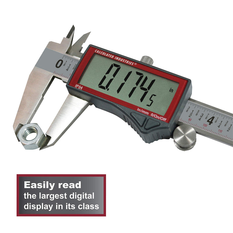 [Australia - AusPower] - Calculated Industries 7410 AccuMASTER 6-Inch Digital Caliper, Fractional (1/64ths) + Inch + Metric with Largest Display Digits for Woodworkers | Stainless Steel | IP54 Splash/Dust Resistant | Auto-Off 6 " Digital Caliper - Frac/Inch/MM 