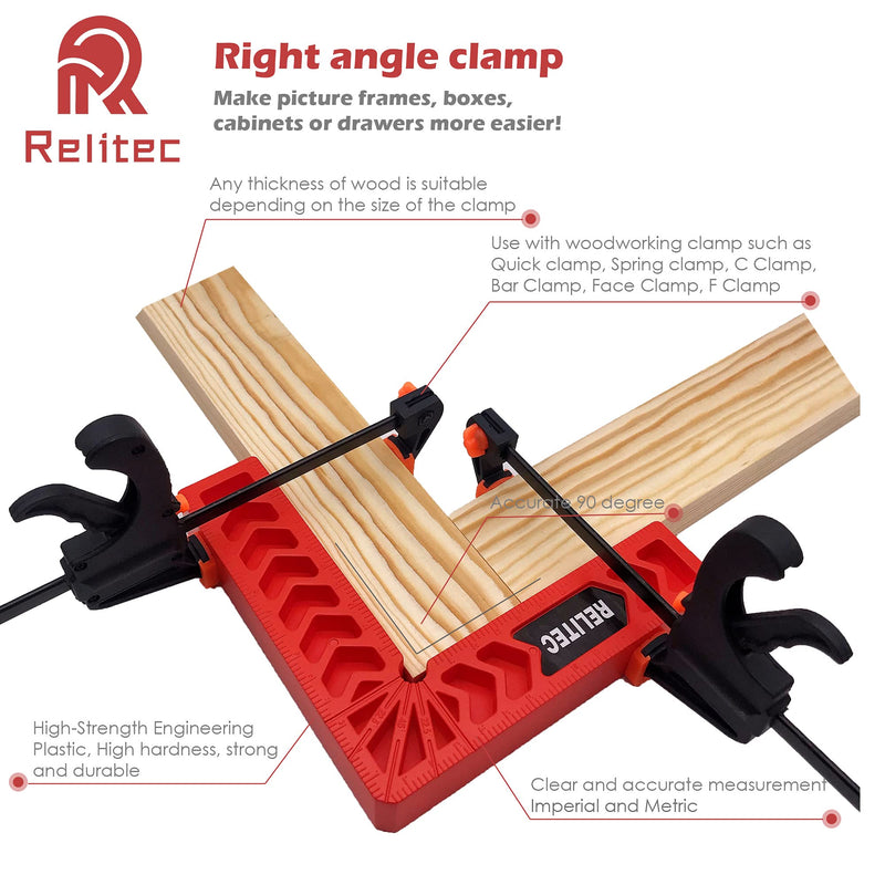 [Australia - AusPower] - Relitec R Positioning Squares, 90 Degree Corner Clamp, Right Angle Clamp Woodworking Tool, Carpentry Squares, Carpenter Tool for Picture Frames, Cabinets or Drawers, Set of 8?3" 4"? 4PCS 3'' + 4PCS 4'' 